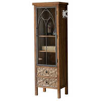 Mango Wood Rough Finish Metal Grill Design And Glass Display Cabinet - Color: Different Available