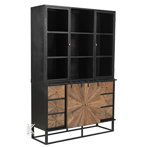Wagon Wood Black Metal 4 Door Display Cabinet - Color: Different Available