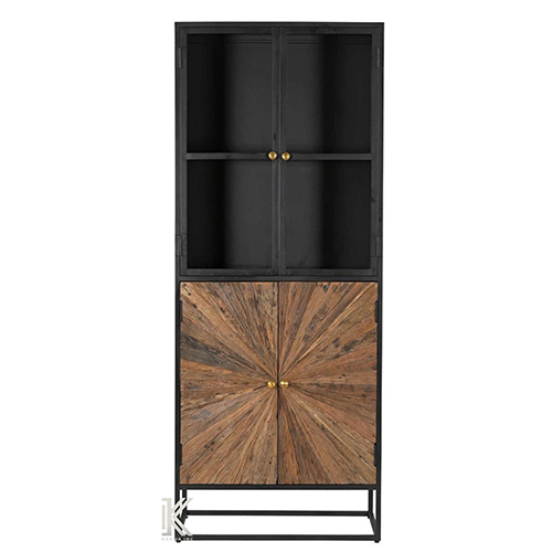 Wagon Wood Black Metal 2 Door Display Cabinet - Color: Different Available