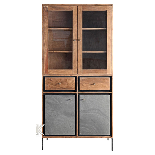 Cement Finish Panel Wooden Display Cabinet - Color: Different Available