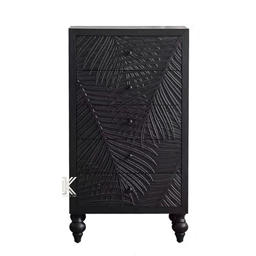 Palm Design Carved Wooden Chest Of Drawer - Color: Different Available