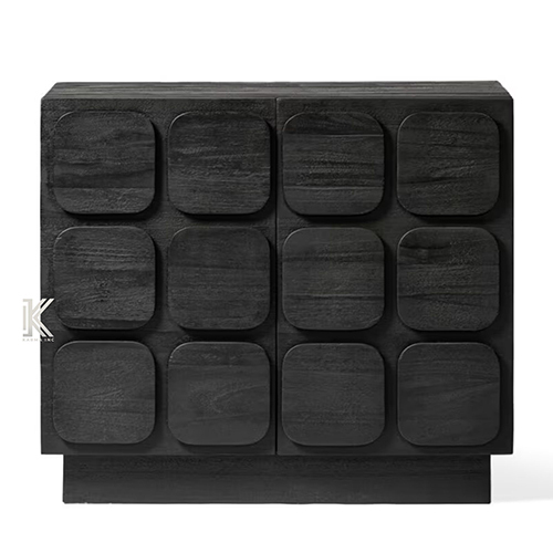 Black Mango Wood Chest Of Drawer With Wooden Block Design