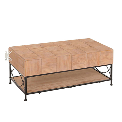 Pine Wood Block Metal Legs Coffee Table - Color: Different Available