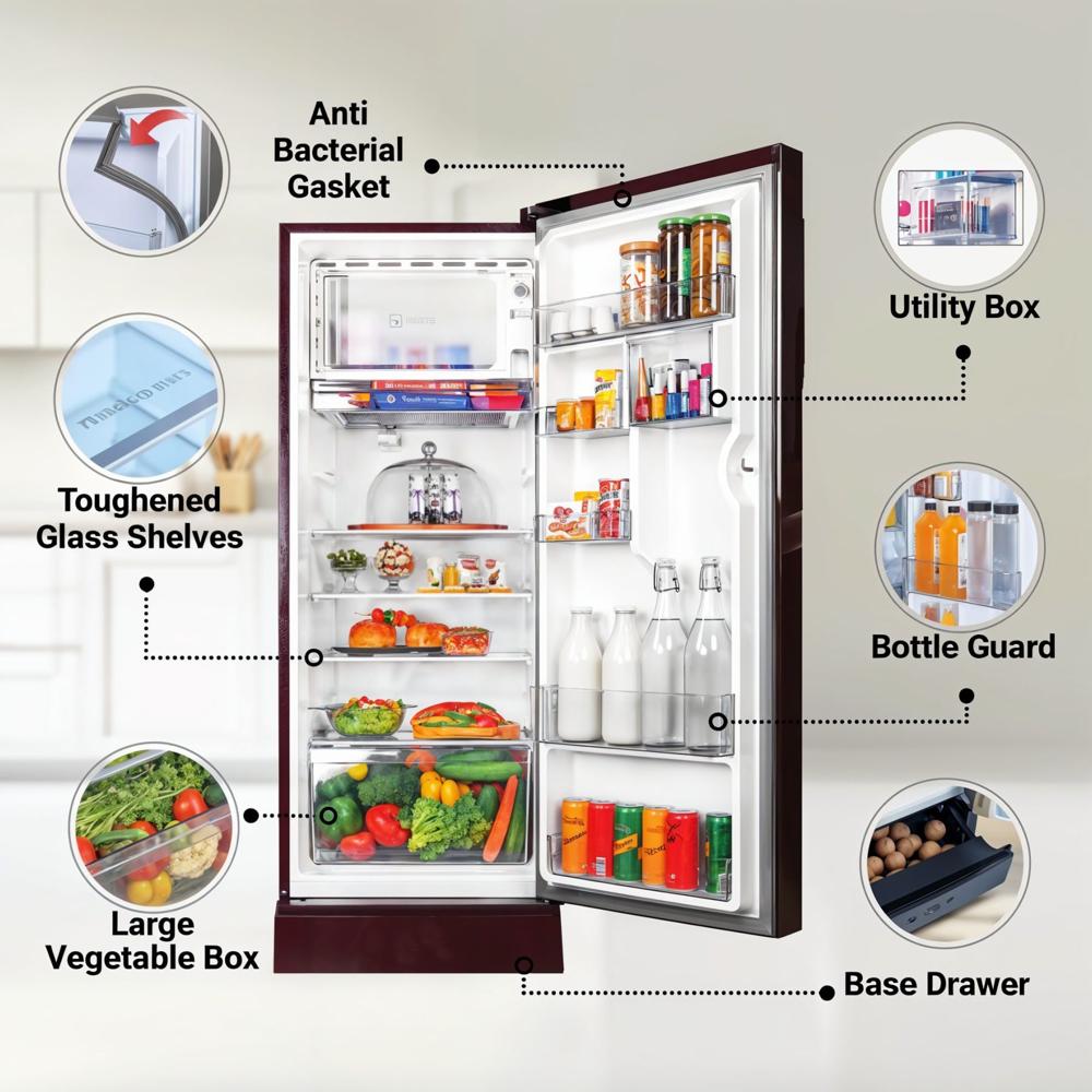 215 Ltr. Curve Refrigerator - Big Flower - Color: Multicolor