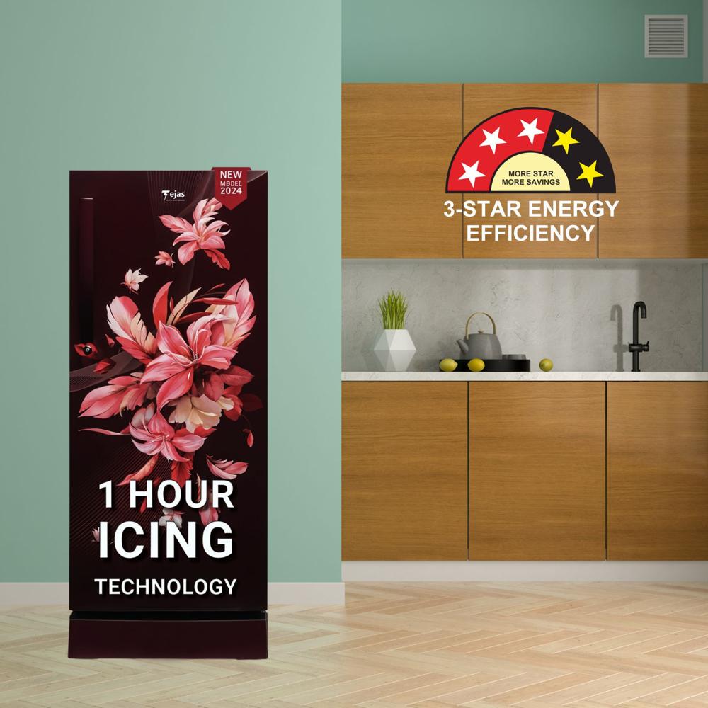 215 Ltr. Curve Refrigerator - Big Flower - Color: Multicolor