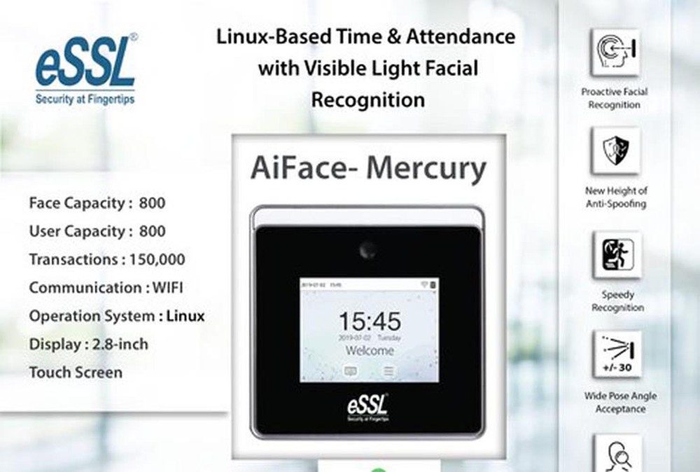 Essl Ai Mercury Face, Finger, Card Biomatrix Attendance Device