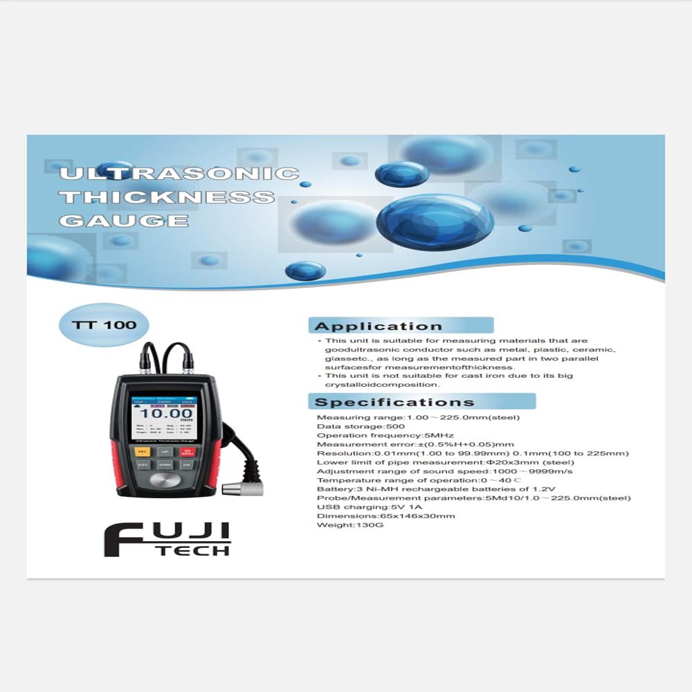 TT 100 FUJITECH Ultrasonic Thickness Gauge - ABS Plastic Material, Standard Size, Digital Display, Battery-Operated, 50-60 Hertz Frequency
