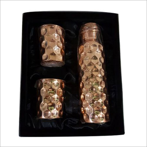 Pure Copper Bottles With 2 Glass Set - Color: Gold
