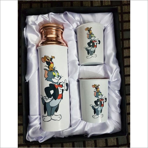 Printing Copper Bottles With Two Glass Set - Color: White