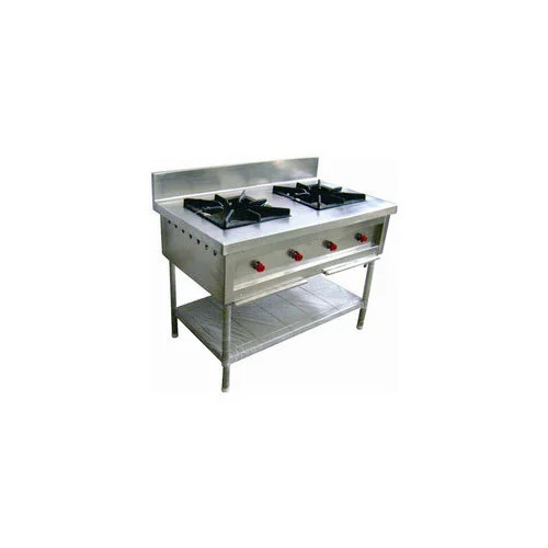 Two Burner Cooking Range - Stainless Steel, Rectangular Shape, Silver Color | Corrosion Resistant, 1-Year Warranty, Designed for Restaurant Use