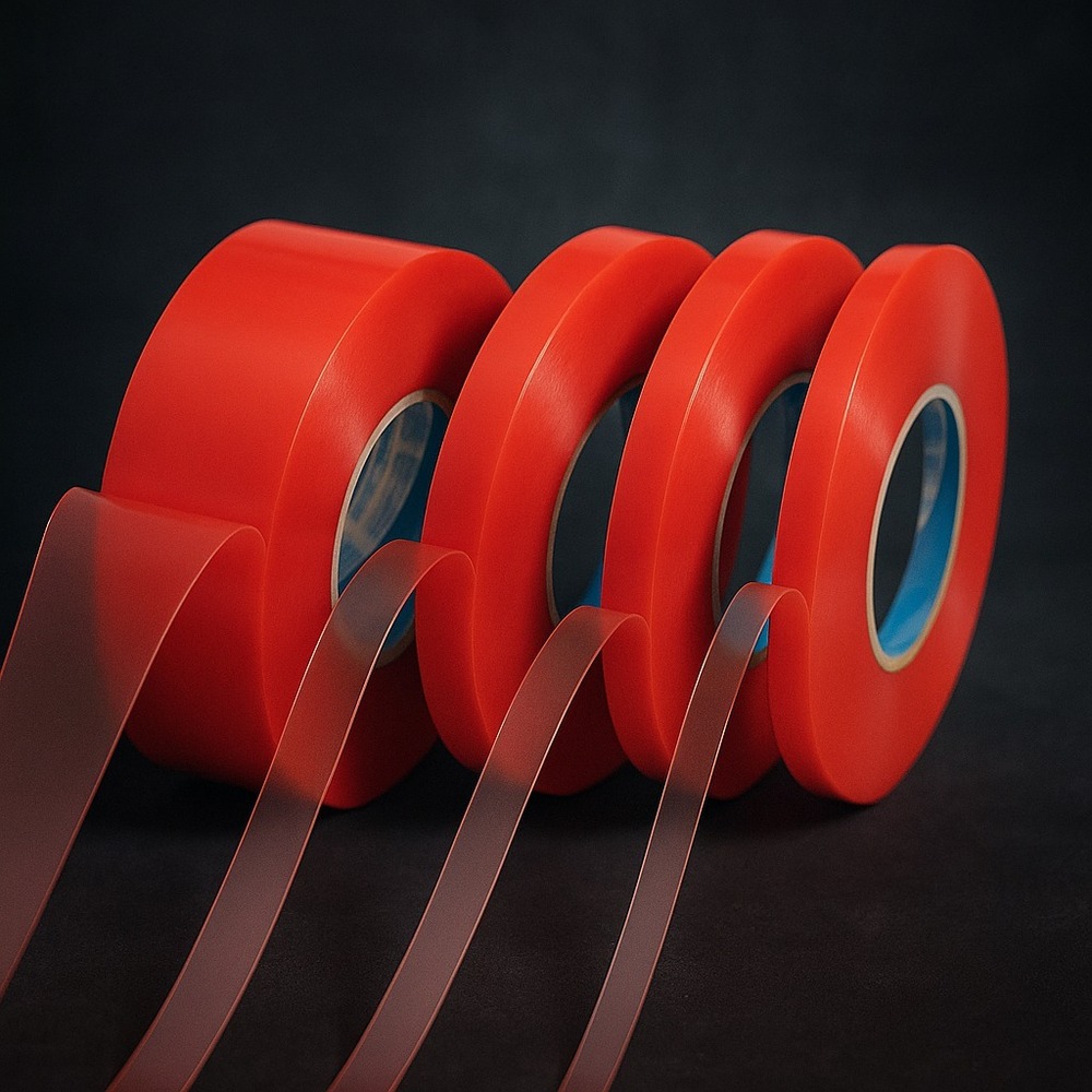 Double Sided Red Polyester Tape - Length: 50  Meter (M)