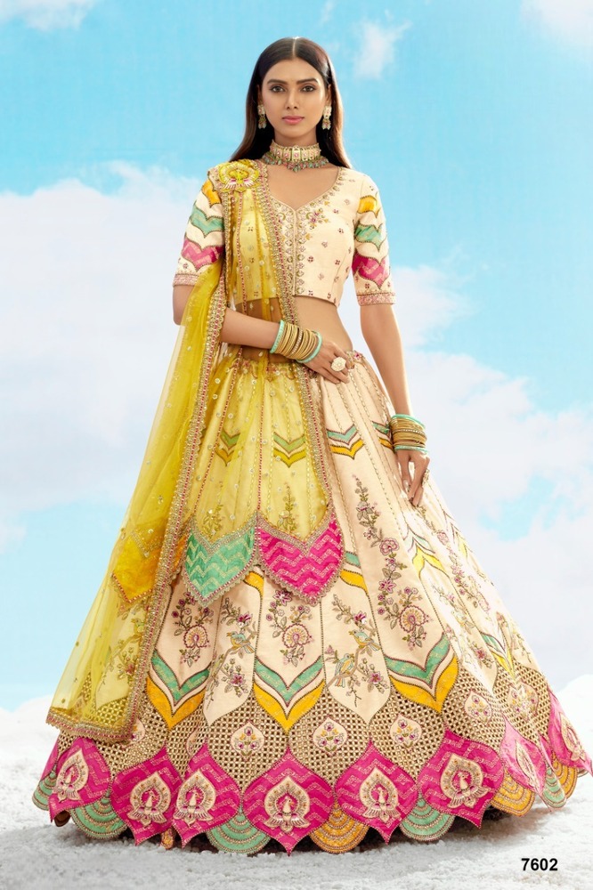 Lehenga - Fancy Silk With Cut Work Border - Color: Multicolor