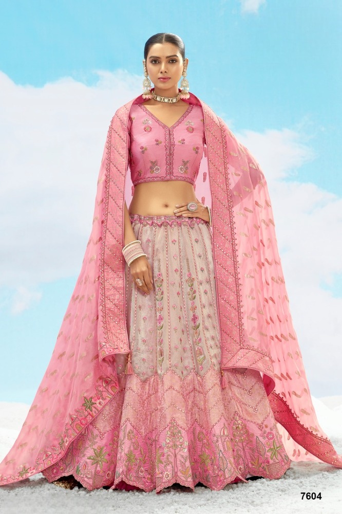 Lehenga - Fancy Silk With Cut Work Border - Color: Multicolor