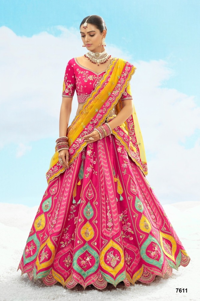Lehenga - Fancy Silk With Cut Work Border - Color: Multicolor