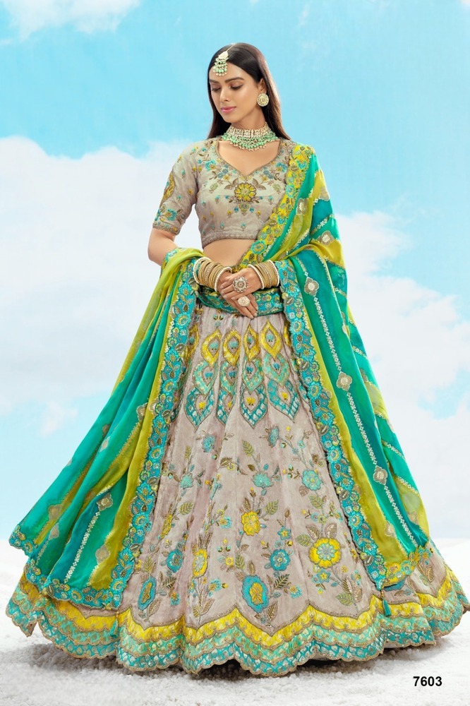 Lehenga - Fancy Silk With Cut Work Border - Color: Multicolor