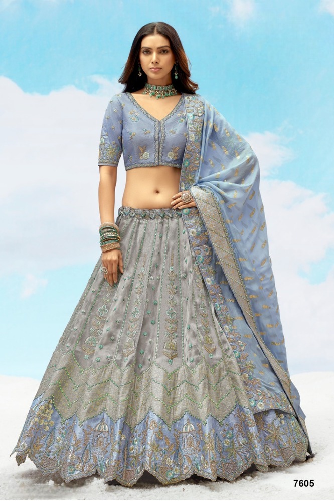 Lehenga - Fancy Silk With Cut Work Border - Color: Multicolor