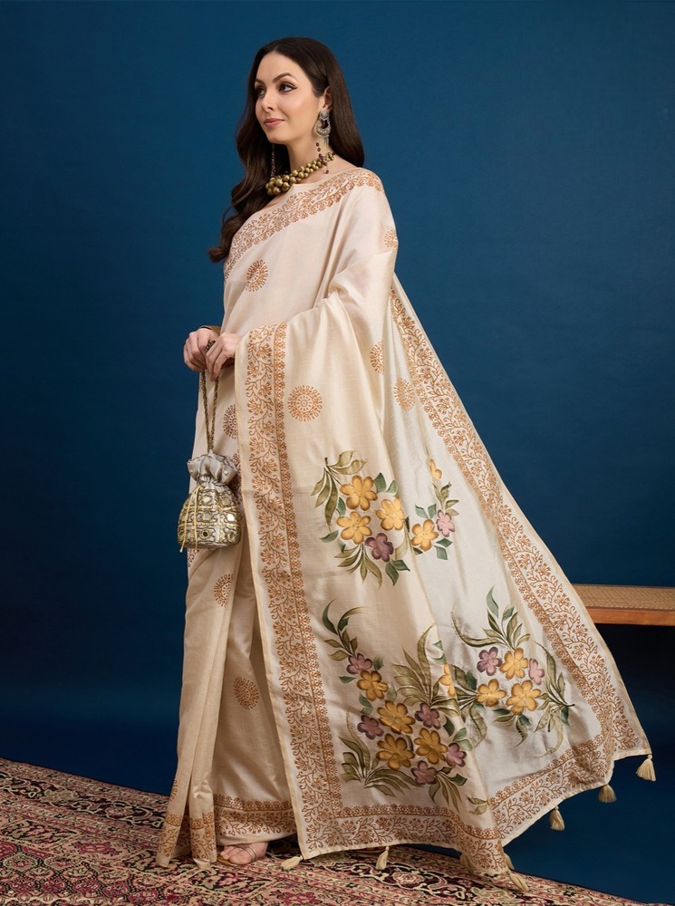 PURE ART TUSSER SILK BLOCK PRINT SAREE