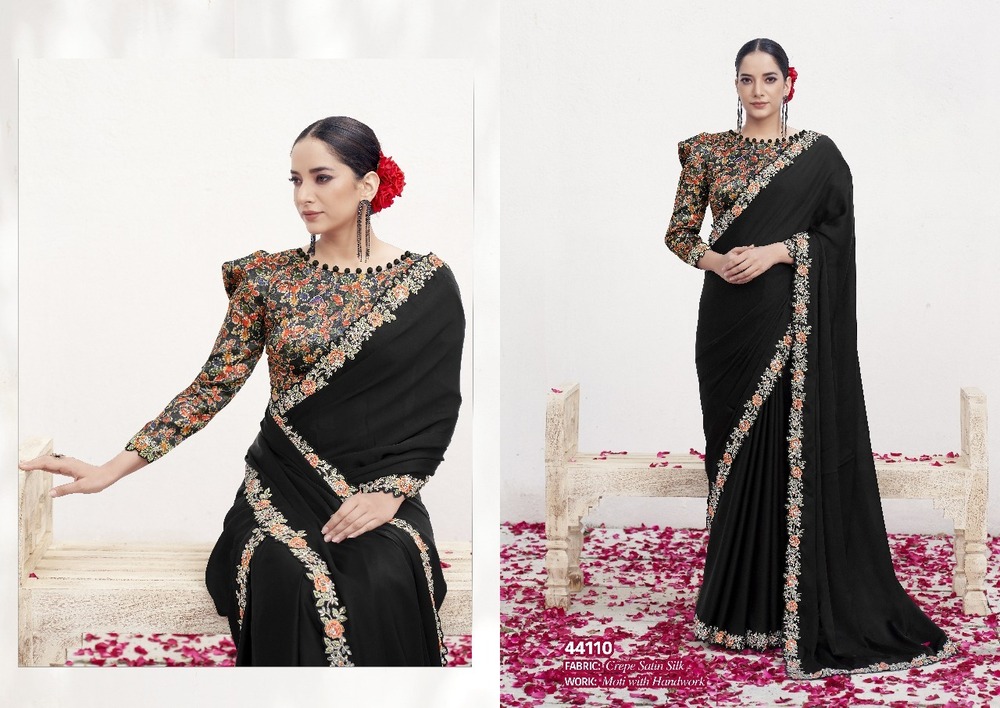 PURE NC MALAI SILK HEAVY SWAROVSKI WORK SAREE