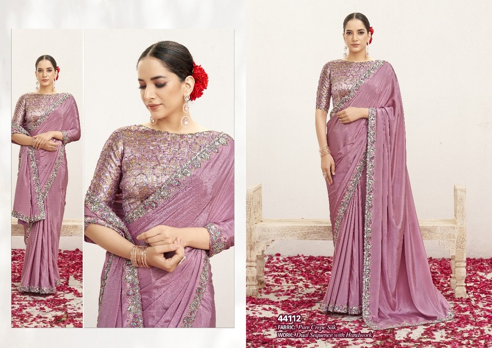 PURE NC MALAI SILK HEAVY SWAROVSKI WORK SAREE
