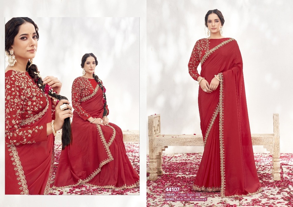 PURE NC MALAI SILK HEAVY SWAROVSKI WORK SAREE