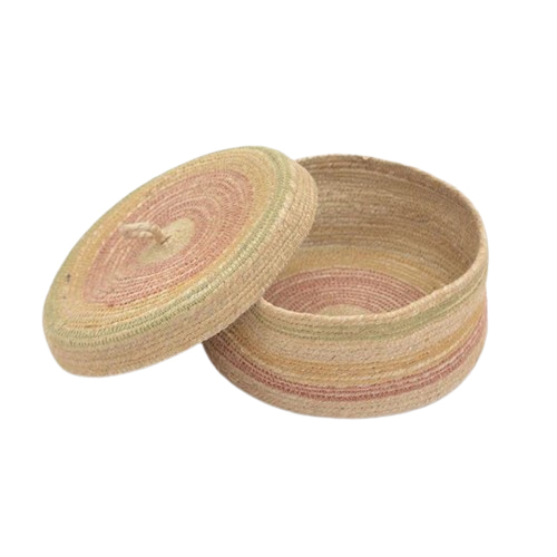 Code No-J568 Jute Basket With Lid - Color: Light Brown