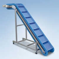 Inclined Modular Belt Conveyor - Metal, Various Sizes, Blue Color, Polished Surface Finish | Versatile Industrial Material Transfer Solution