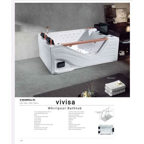 VIVISA ACRYLIC 2 SEATER WHIRLPOOL MASSAGE BATHTUB WITH ONE SIDE TRANSPARENT VIEW 2321