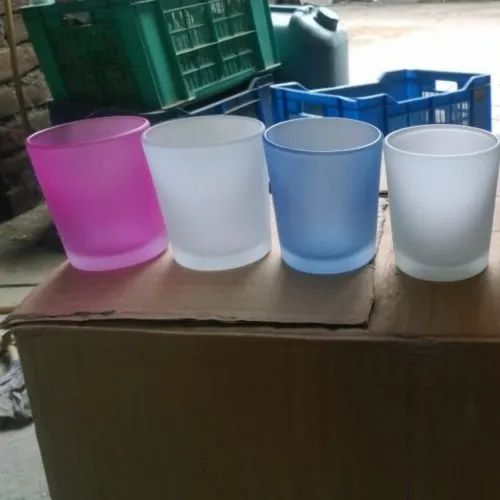 4.5 Indian Glass Frosted Votive Holder With Cap