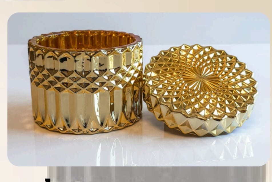 Rose Gold Textured Diamond Cut Candle Jar