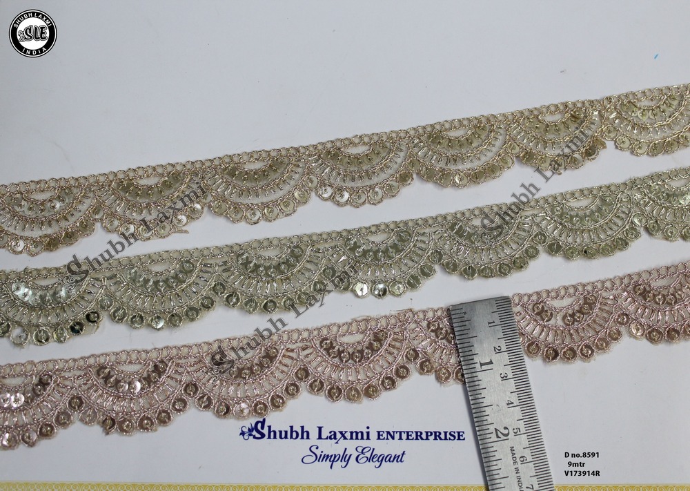 Fancy Embroidery Sequence Zari Laces - Color: Golden Shade
