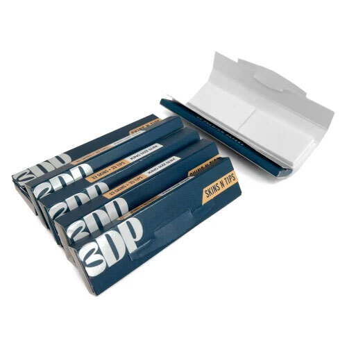 3dp Skins N Tips Unbleached Brown Rolling Papers With Roach - Color: White