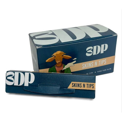 3dp Skins N Tips Unbleached Brown Rolling Papers With Roach - Color: White
