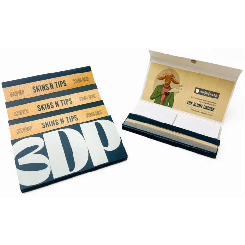 3dp Skins N Tips Brown Unbleached Rolling Papers With Roach - Shape: Rectangular