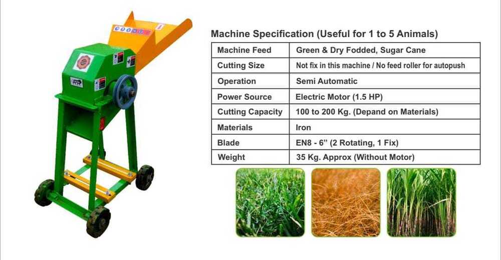 Green & Yellow Heavy Duty Compact Chaff Cutter Machine With Motor