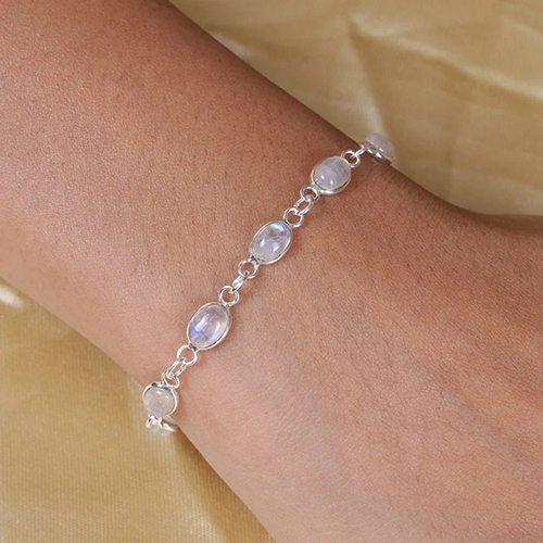 Moonstone Gemstone 925 Sterling Silver Bracelet - Color: Different Available
