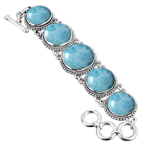 Larimar Gemstone 925 Sterling Silver Bracelet - Color: Different Available