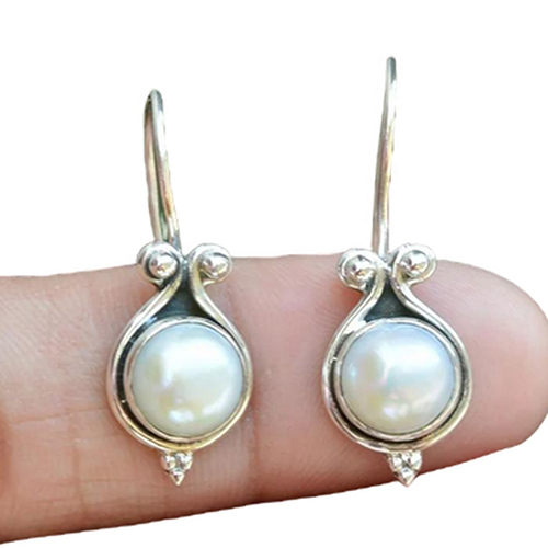 Pearl Gemstone 925 Sterling Silver Drop Dangle Earrings