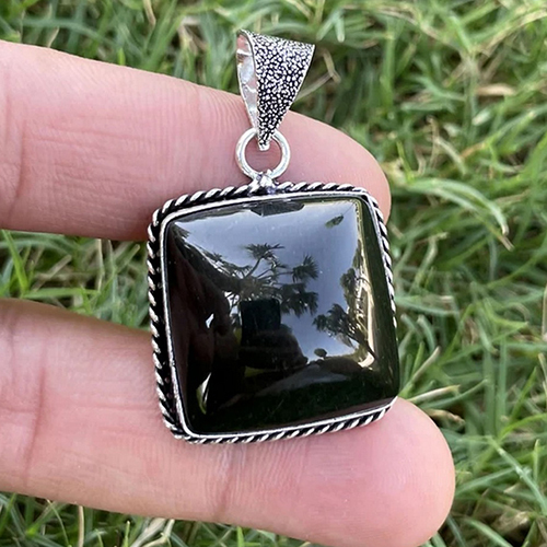 Black Onyx Gemstone 925 Sterling Silver Pendant