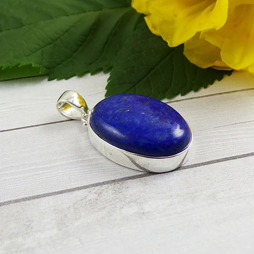 Lapis Lazuli Oval Shape Gemstone 925 Sterling Silver Pendant - Color: Different Available