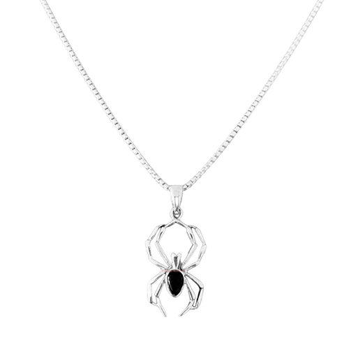 Black Onyx Gemstone 925 Sterling Silver Spider Necklace