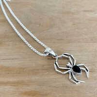 Black Onyx Gemstone 925 Sterling Silver Spider Necklace