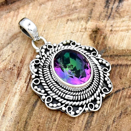 Mystic Topaz Gemstone 925 Sterling Silver Unique Handmade Pendant - Color: Different Available