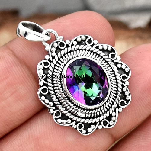 Mystic Topaz Gemstone 925 Sterling Silver Unique Handmade Pendant