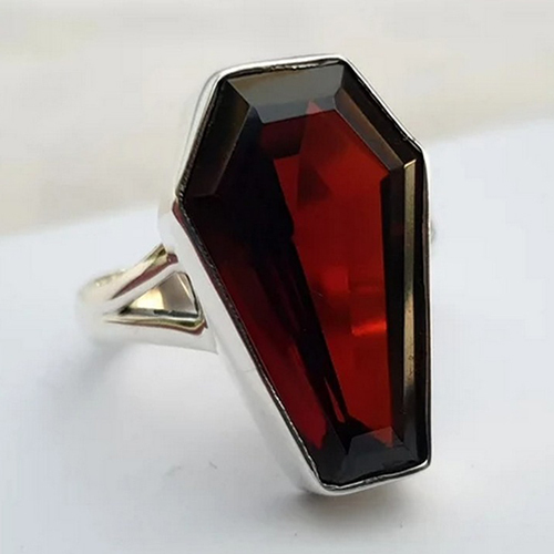 Garnet Coffin Gemstone 925 Sterling Silver Handmade Ring