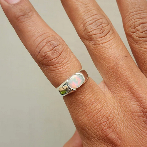 Opal Gemstone 925 Sterling Silver Ring - Color: Different Available
