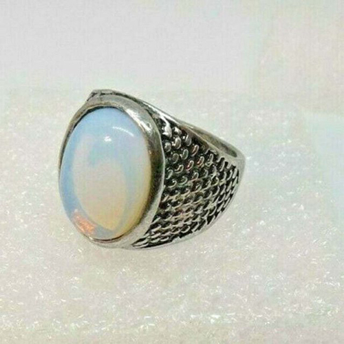 Opalite Oval Gemstone 925 Sterling Silver Men Signet Ring