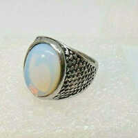 Opalite Oval Gemstone 925 Sterling Silver Men Signet Ring