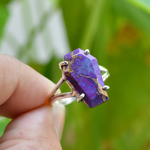 Purple Copper Turquoise Gemstone 925 Sterling Silver Coffin Ring