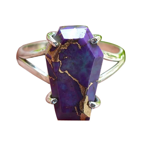 Purple Copper Turquoise Gemstone 925 Sterling Silver Coffin Ring