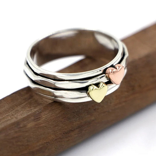 925 Sterling Silver Love Heart Hammered Spinner Band Ring